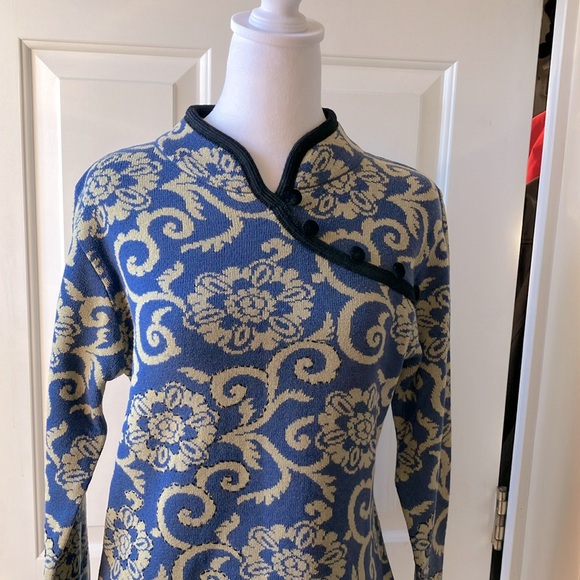 Covelo Silk/Wool/Cotton Blend Sweater Blue/Yellow Size M - Picture 2 of 11